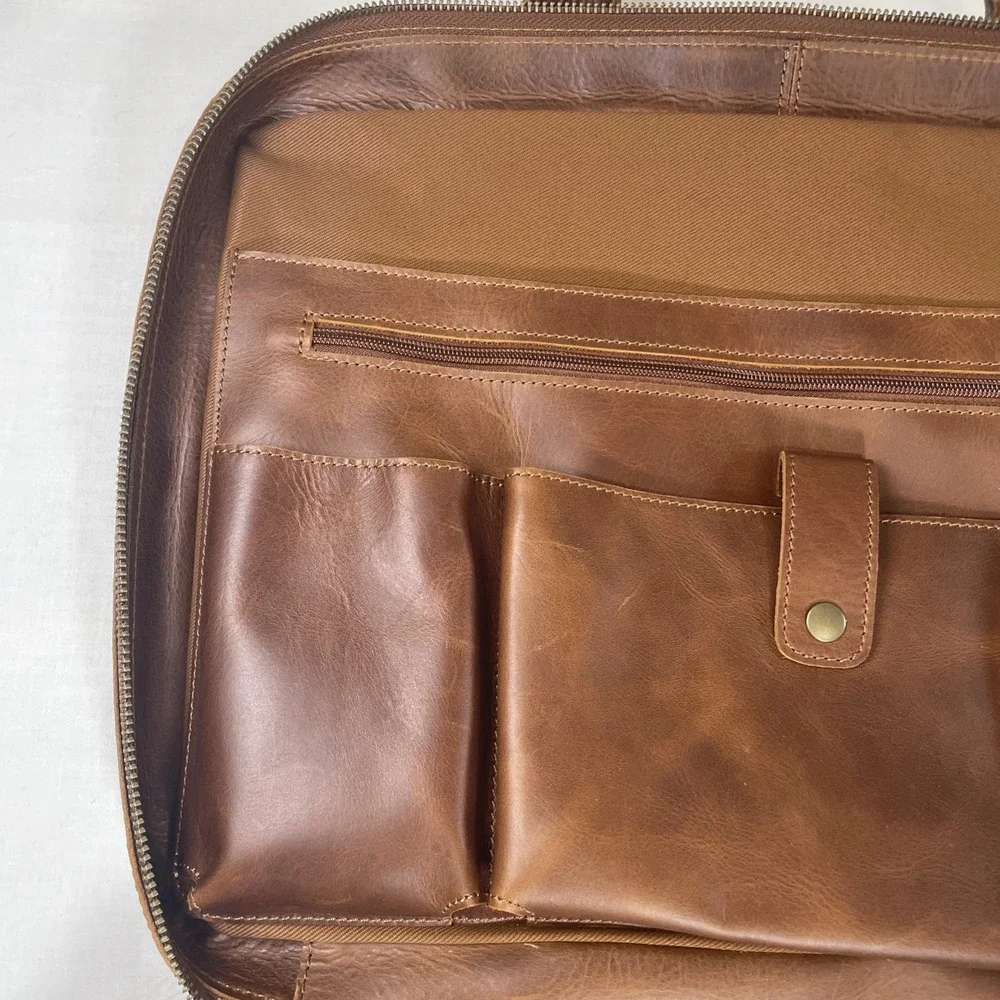 Full Grain leather handmade small batch retired Urban Briefcase Travel Bag NWOT